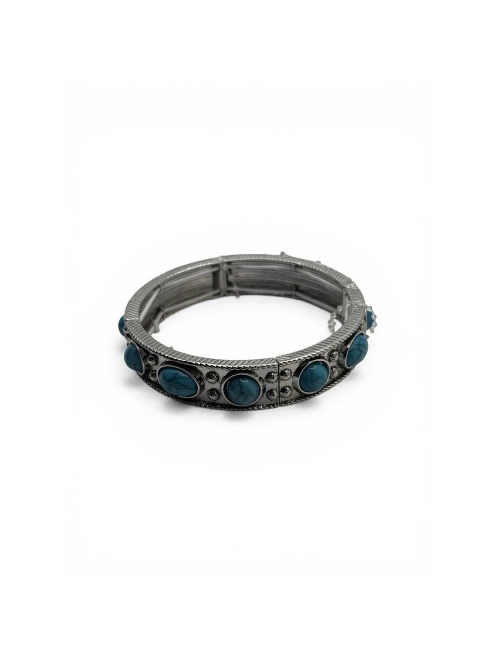 Jessica Simpson Silver Tone Turquoise Stone Stretch Bracelet